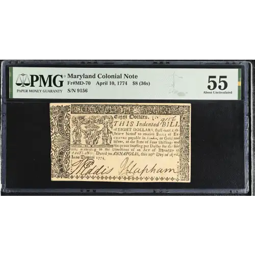 $8 (36s) April 10, 1774  COLONIAL CURRENCY MD-70