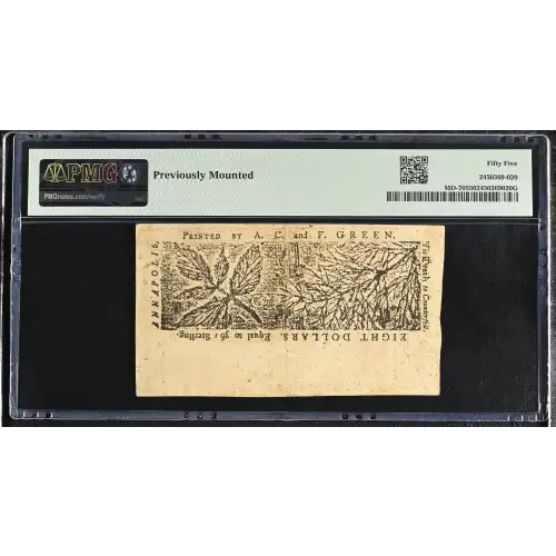 $8 (36s) April 10, 1774  COLONIAL CURRENCY MD-70 (2)