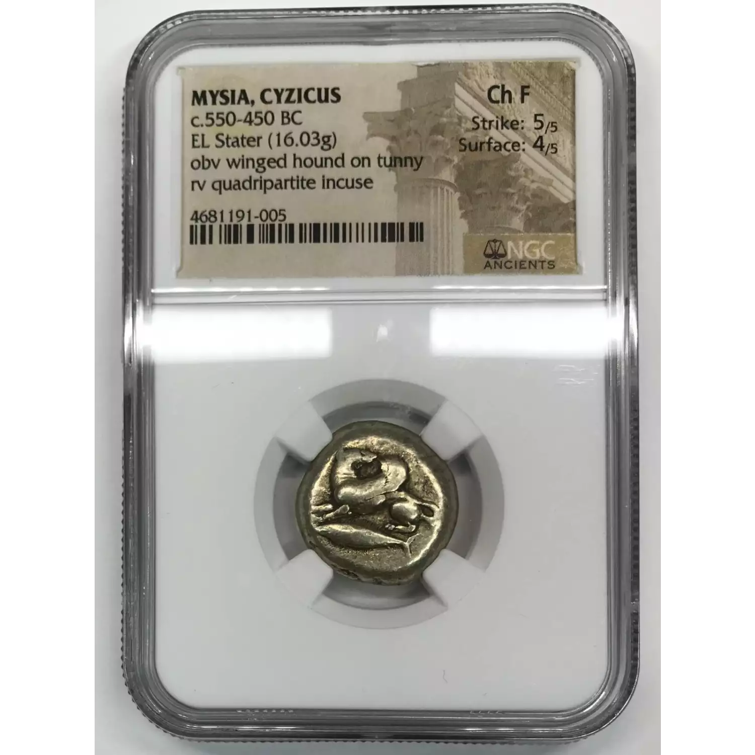 c.550-450 BC NGC Ch-F-Strike:-5/5-Surface:-4/5 Mysia, Cyzicus EL