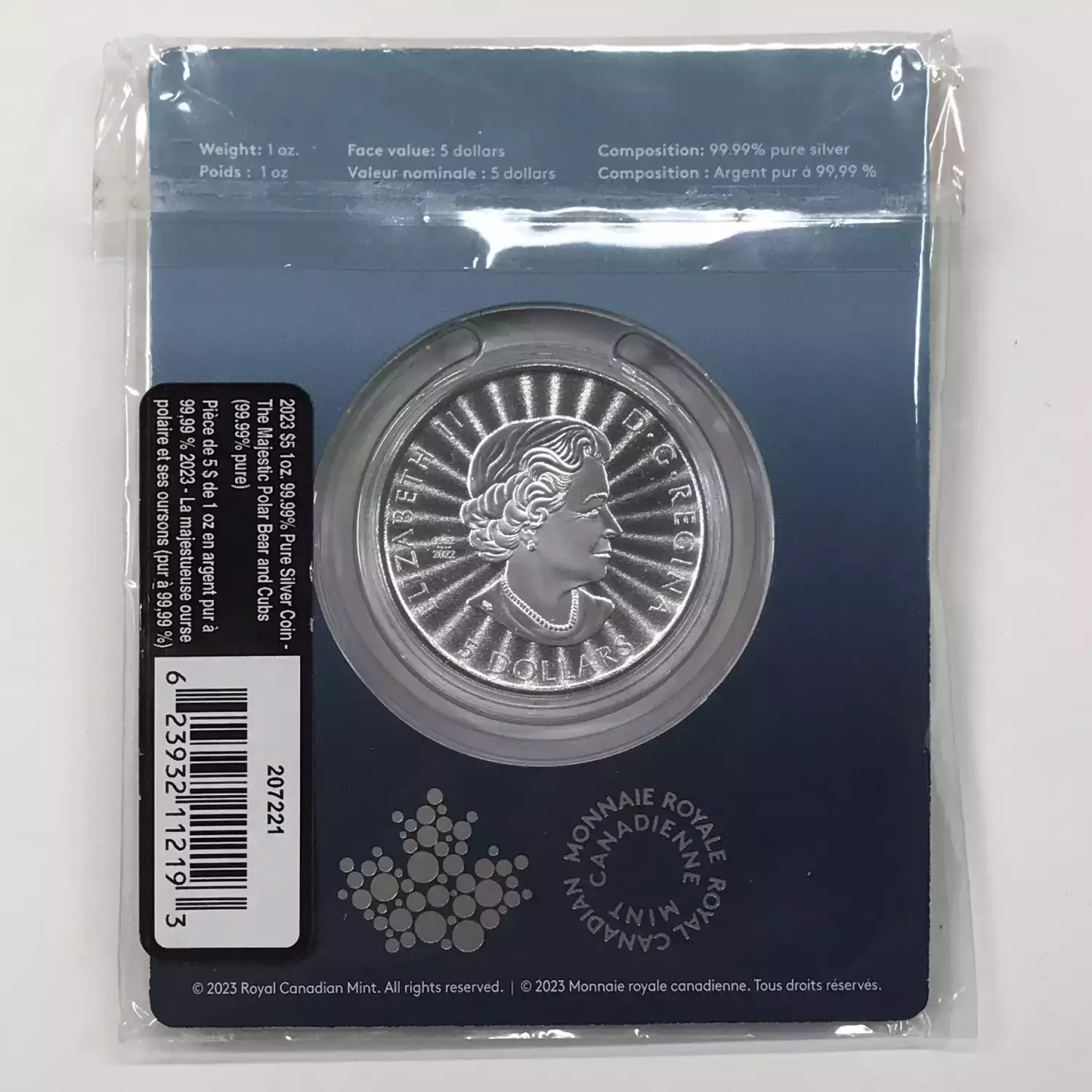三毛ポコドンチャン 2023 Canada 1 oz Silver $5 Coin The Majestic Polar Bear & Cubs