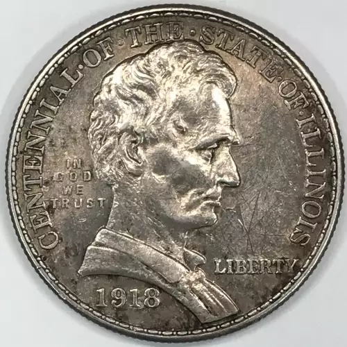 Classic Commemorative Silver--- Lincoln Illinois Centennial 1918 -Silver- 0.5 Dollar