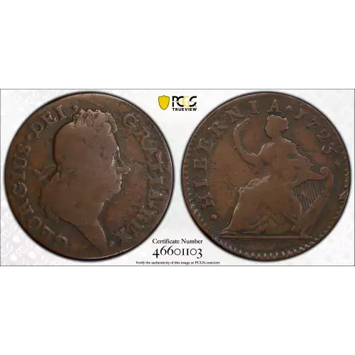 Colonial-Coinage of William Wood - Hibernia Coinage Halfpenny