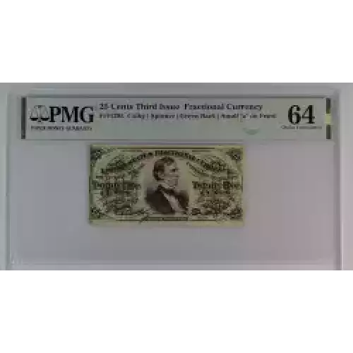 Fractional Currency. Colby / Spinner. Green Back. Small 'a' on Front.  (6)