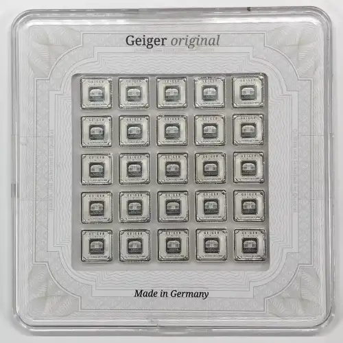 Geiger Edelmetalle 25 x 1 g Silver Bar w/ Assay [DUPLICATE for #551573]