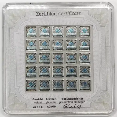Geiger Edelmetalle 25 x 1 g Silver Bar w/ Assay [DUPLICATE for #551573] (2)