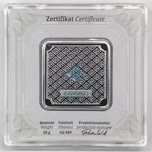 Geiger Edelmetalle 50 g Silver Bar w/ Assay [DUPLICATE for #551572]