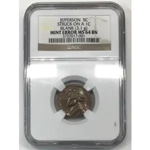 JEFFERSON STRUCK ON A 1C BLANK (3.1 g) BN (2)