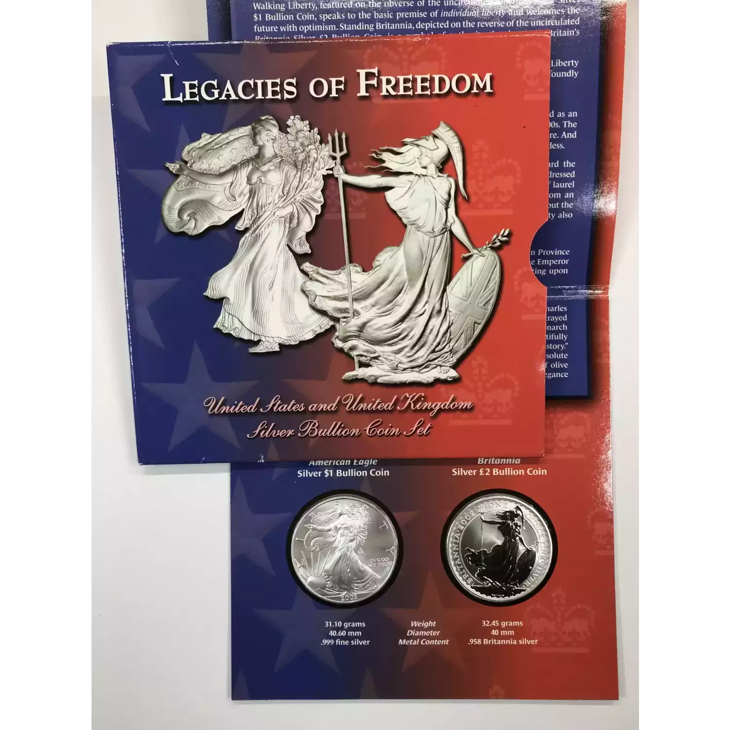 Legacies of Freedom (2003) -Silver- Uncirculated 2003 $1 American Eagle & 2002 silver bullion - Box & COA