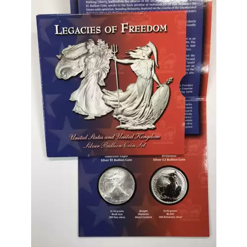 Legacies of Freedom (2003) -Silver- Uncirculated 2003 $1 American Eagle & 2002 silver bullion - Box & COA