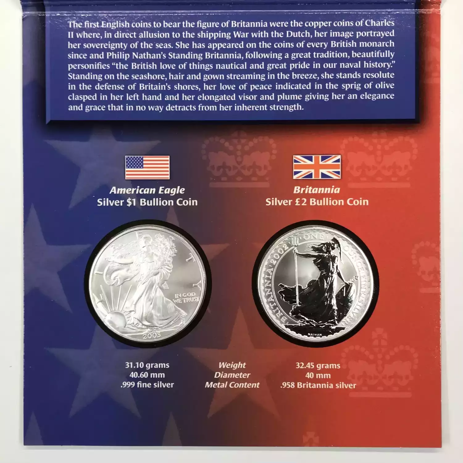 Legacies of Freedom (2003) -Silver- Uncirculated 2003 $1 American Eagle & 2002 silver bullion - Box & COA (3)