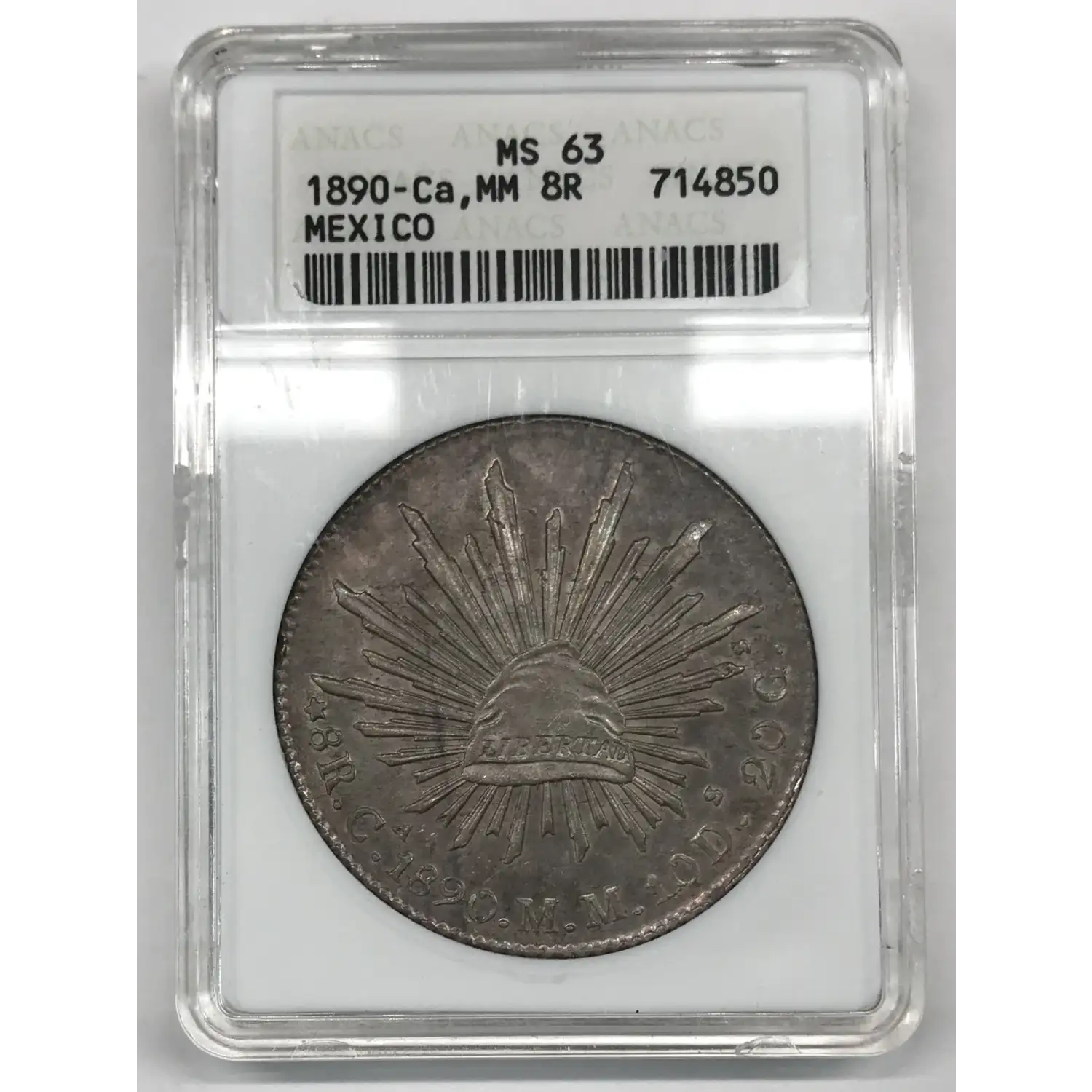 1890-Ca MM Mexico Silver 8 REALES ANACS MS-63 - Old Pueblo Coin
