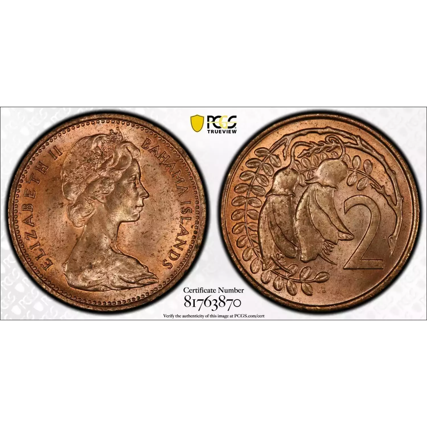 1967 NEW ZEALAND Bronze 2 CENTS PCGS MS64 Mule Bahamas Obverse KM33