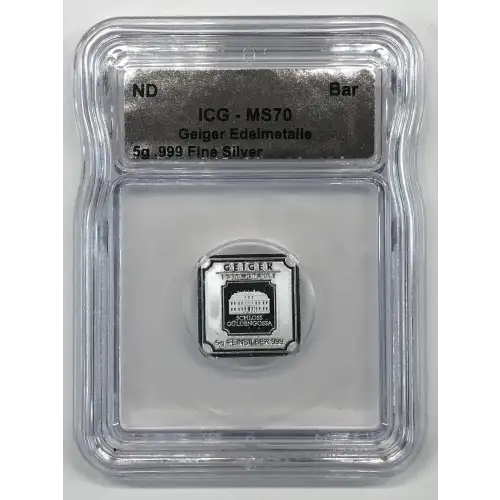 No Date 5 g Silver Bar ICG MS-70 Geiger Edelmetalle Square generic
