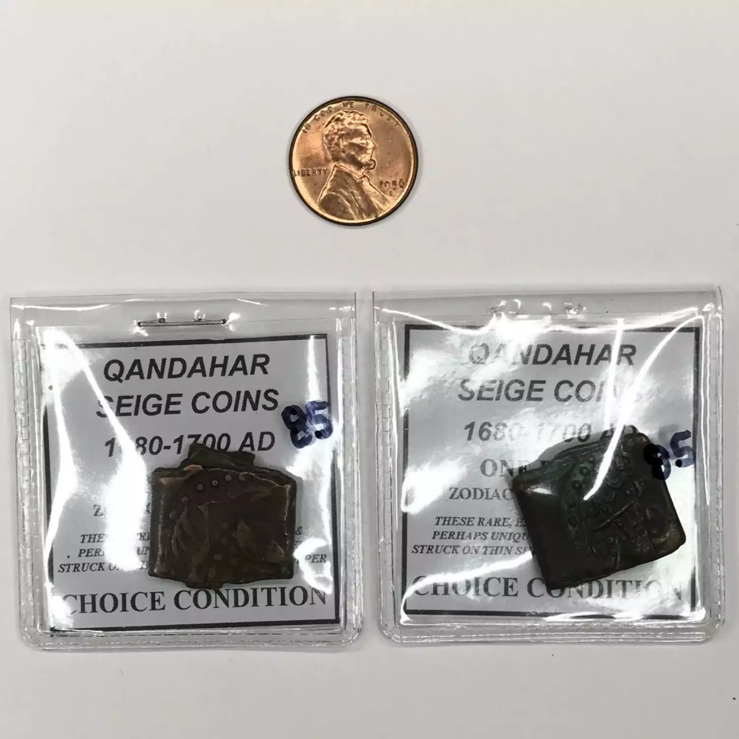 Qandahar Folded Copper Falus - 1680-1700 Seige Coins - Pisces (3)