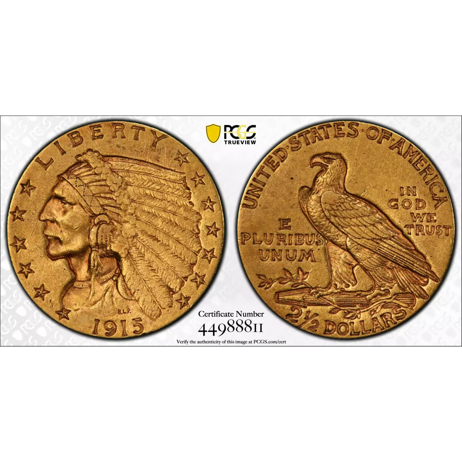 1915 2.50 Gold Indian Head Quarter Eagle PCGS AU53 Old Pueblo Coin
