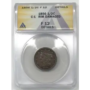 1856 P Braided Hair Half Cent ANACS F-12 Details (rim damage) - C-1