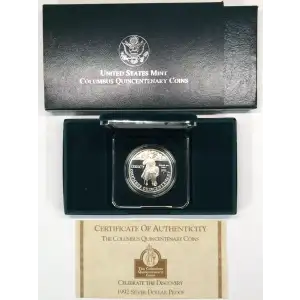 1992-P Christopher Columbus Quincentenary Proof Silver Dollar w US Mint Box COA