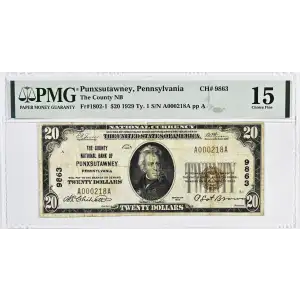 $20 1929 small brown seal. Small National Bank Notes 1802-1