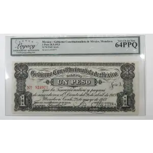 1 Peso 28.5.1913, DECREE OF APRIL 26, 1913  Mexico - Revolutionary S626