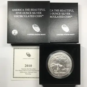 2010-P Yellowstone ATB 5 oz Silver Uncirculated Coin w/ US Mint OGP - Box & COA (3)