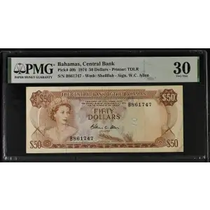 50 Dollars L.1974, 1974 Central Bank Act b. Signature W. C. Allen Bahamas 40 (2)
