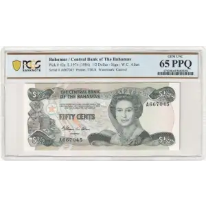 1/2 Dollar L.1974 (1984), 1974 Central Bank Act; 1984 ND Issue a. Issued note Bahamas 42 (2)