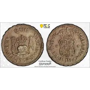 1759 LM JM Peru Silver 1/2 Real PCGS AU Details (cleaned)