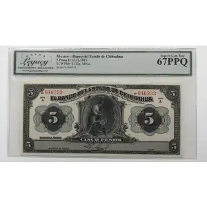 5 Pesos d.1913, DECREE OF 12.12.1913 A. Issued note with 1 signature. Mexico S132
