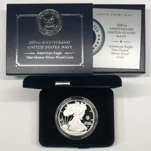 2025-S Navy 250th Anniversary Privy Mark Proof Silver Eagle w OGP - Box & COA