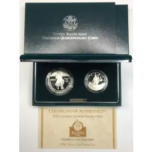 1992 Columbus Quincentenary Two-Coin Proof Set Silver Dollar & Half US Mint OGP