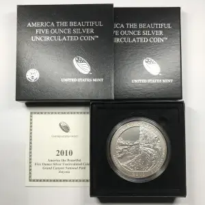 2010-P Grand Canyon ATB 5 oz Silver Uncirculated Coin w/ US Mint OGP - Box & COA (2)