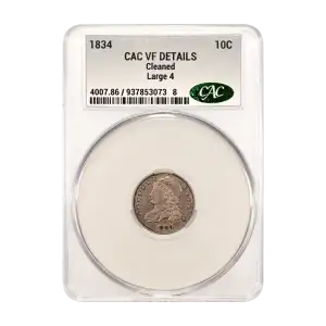 1834 P Large 4 Capped Bust Dime CACG VF Details (2)