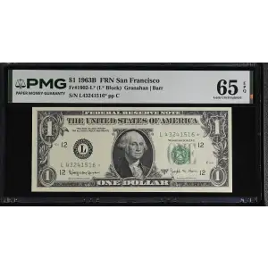 $1 1963-B. Green seal. Small Size $1 Federal Reserve Notes 1902-L* (2)