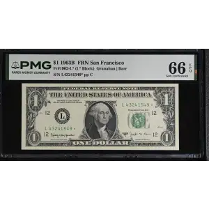 $1 1963-B. Green seal. Small Size $1 Federal Reserve Notes 1902-L* (2)