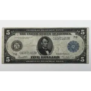 $5 1914 Blue Seal Federal Reserve Notes 871A
