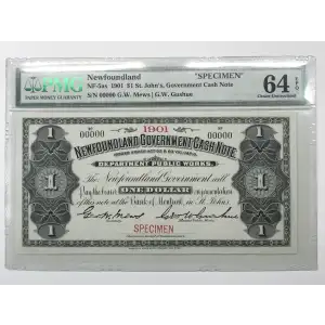1 Dollar 1901-1908, 1901 Cash Note Issue s. Specimen Newfoundland A7