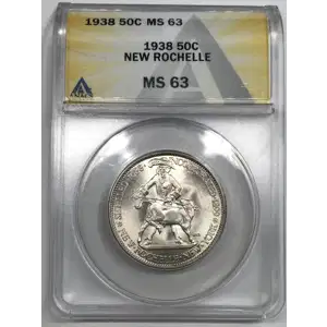 1938 New Rochelle New York 250th Anniversary Commemorative Half Dollar ANACS MS-63 KM#191 (2)