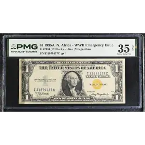 $1 1935-A yellow seal Emergency Notes Issued During WW2 2306 (2)