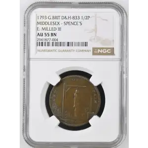 1793 G.BRIT MIDDLESEX - SPENCE'S E: MILLED III BN (2)