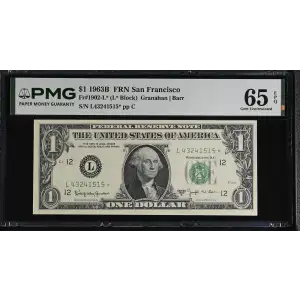 $1 1963-B. Green seal. Small Size $1 Federal Reserve Notes 1902-L* (2)