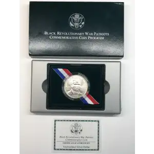 1998-S Black Revolutionary War Patriots Uncirculated Silver Dollar w Box & COA