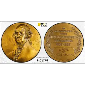 1932 Medal Baker-922, Brass, Rhode Island George Washington Bicentennial