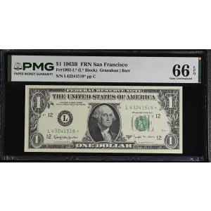 $1 1963-B. Green seal. Small Size $1 Federal Reserve Notes 1902-L* (2)