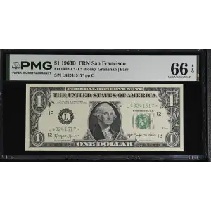 $1 1963-B. Green seal. Small Size $1 Federal Reserve Notes 1902-L* (2)