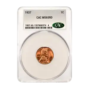 1937 P Lincoln Wheat Cent CACG MS 65 RD (2)