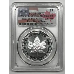 2019 $5 Maple Leaf Silver Modified PR Pride of Two Nations, U.S. Set First Day of Issue
