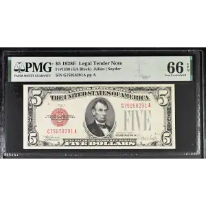 $5 1928-E red seal. Small Legal Tender Notes 1530 (2)