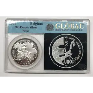 2001 BELGIUM Silver 500 FRANCS (500 Frank) Global Holder KM#222