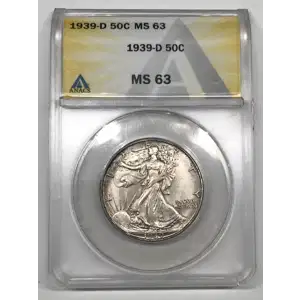 1939 D Walking Liberty Half Dollar ANACS MS-63