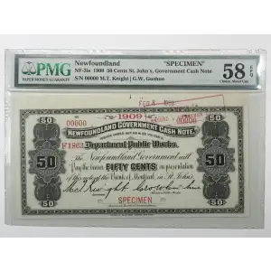 50 Cents 1901-1908, 1901 Cash Note Issue s. Specimen Newfoundland A5
